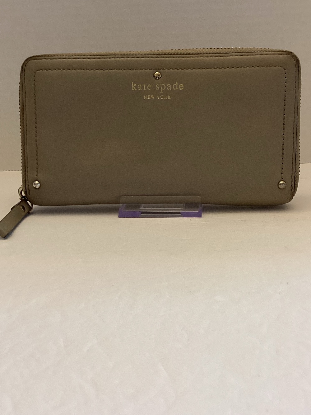 kate spade STORYBOOK taupe Continental zip-around leather wallet